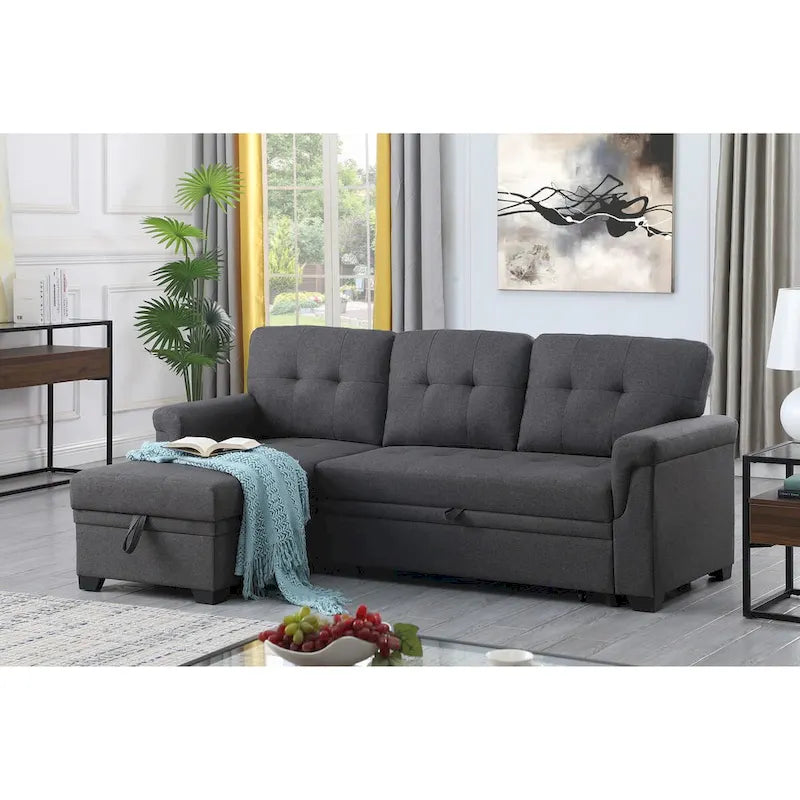 Lucca 84-inch Reversible Sleeper Sectional Sofa with Storage Chaise - 84W x 54D x 35H