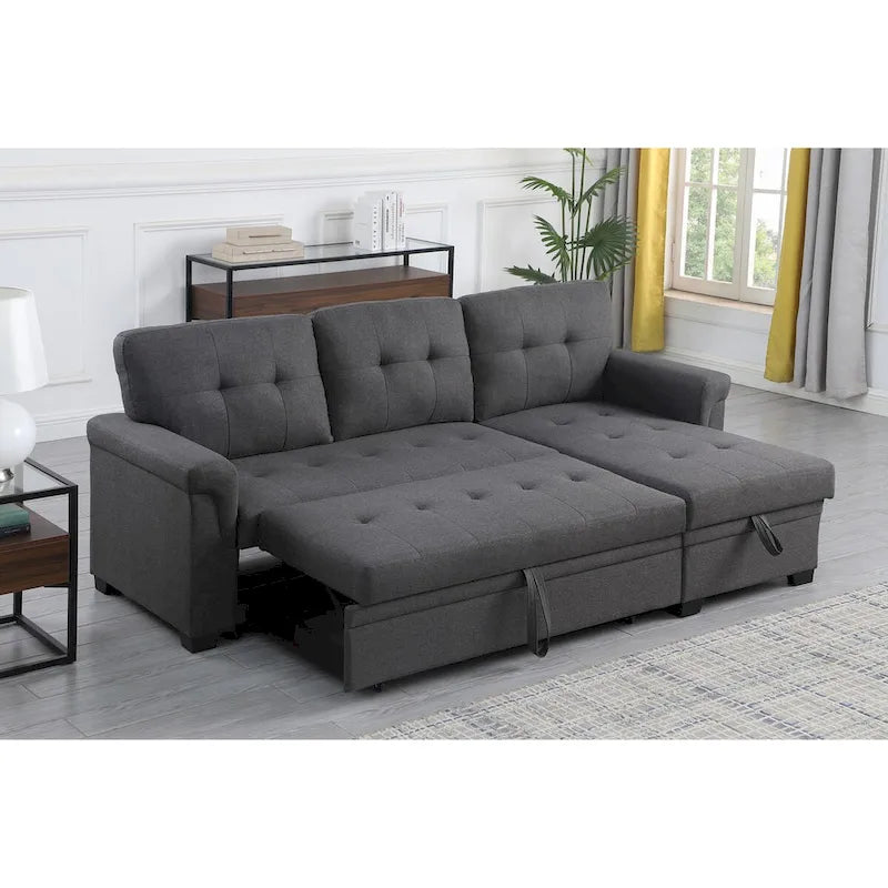 Lucca 84-inch Reversible Sleeper Sectional Sofa with Storage Chaise - 84W x 54D x 35H