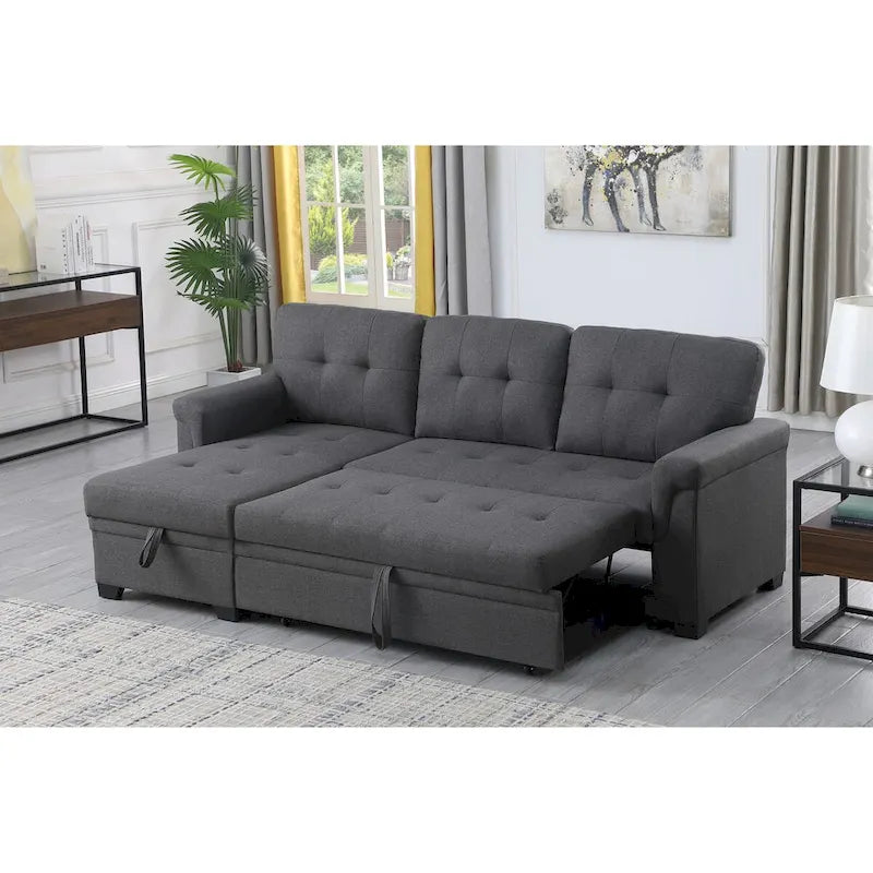 Lucca 84-inch Reversible Sleeper Sectional Sofa with Storage Chaise - 84W x 54D x 35H
