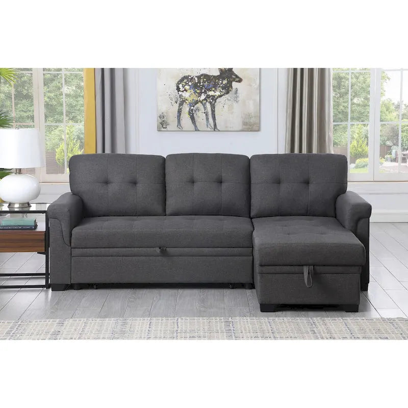 Lucca 84-inch Reversible Sleeper Sectional Sofa with Storage Chaise - 84W x 54D x 35H