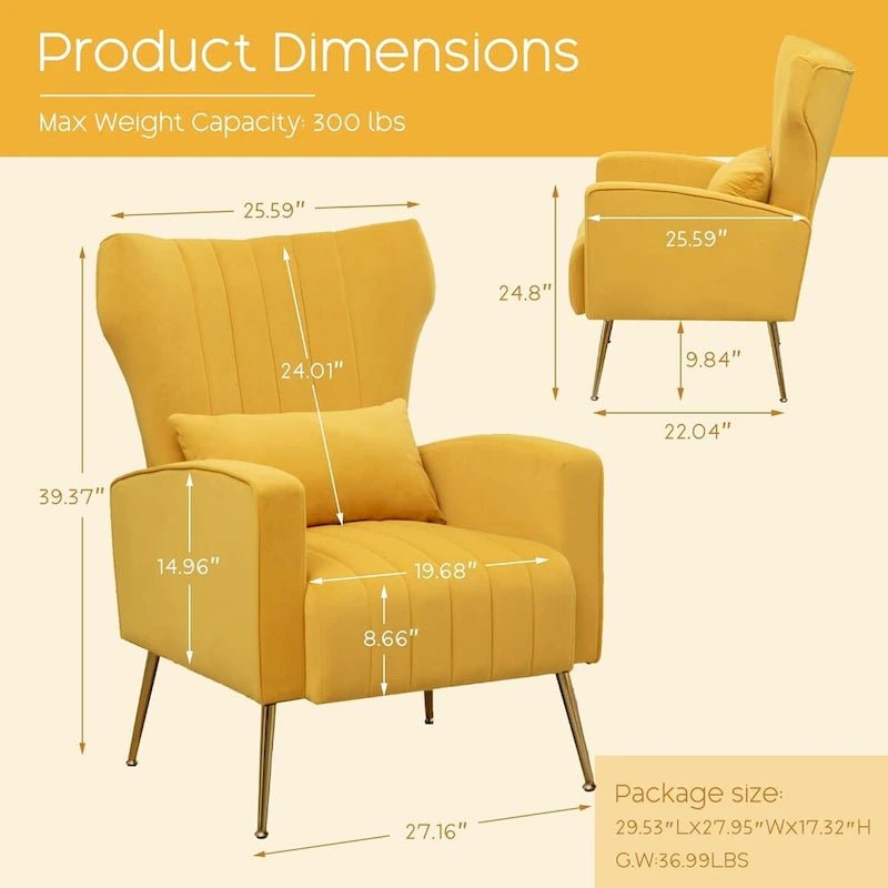 HOMYKA Accent Chair Upholstered Velvet Wingback Armchair Set of 2