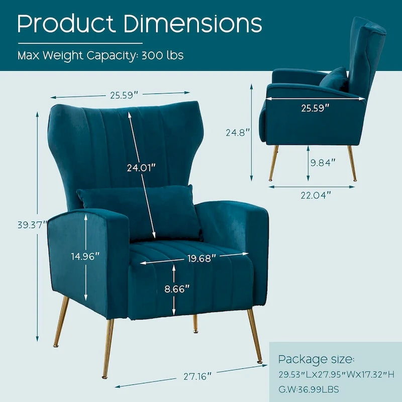 HOMYKA Accent Chair Upholstered Velvet Wingback Armchair Set of 2