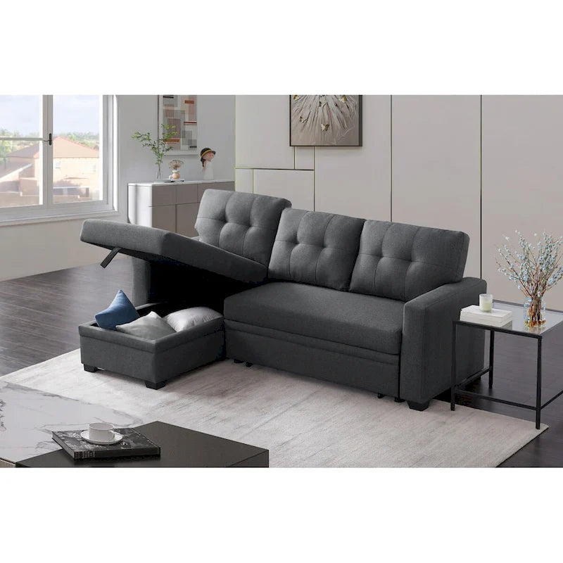 Upholstered Pull Out Sectional Sofa with Chaise - 82W x 53D x 34.5H