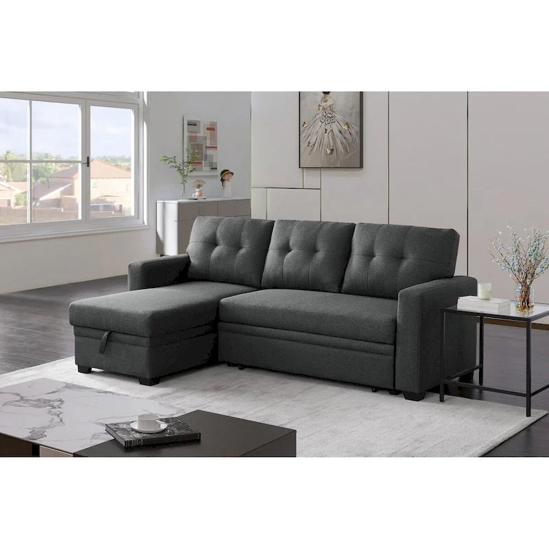 Upholstered Pull Out Sectional Sofa with Chaise - 82W x 53D x 34.5H