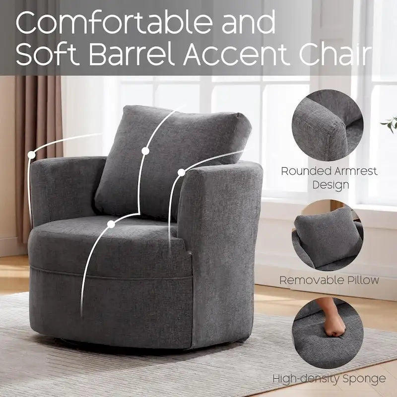 HOMYKA Swivel Accent Barrel Chair Round Arm Chair with Pillow Set 2