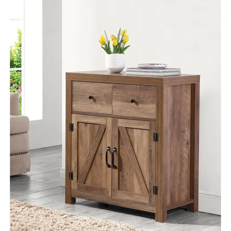 Ledel Farmhouse 2-Drawer Storage Cabinet 2-Door Accent Cabinet