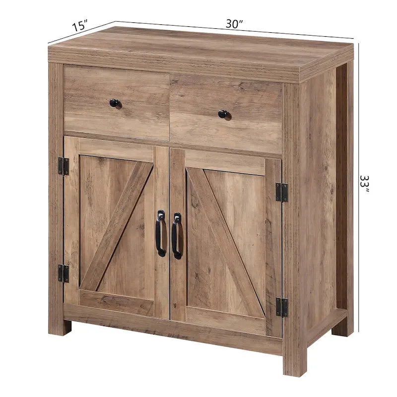 Ledel Farmhouse 2-Drawer Storage Cabinet 2-Door Accent Cabinet
