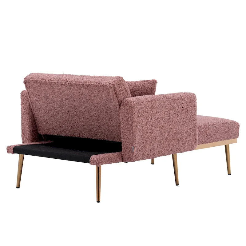 62 L Chaise Lounge Indoor, Modern Teddy Fabric Sleeper Chair Bed for Living Room, Convertible Lounge Chair with Iron Legs
