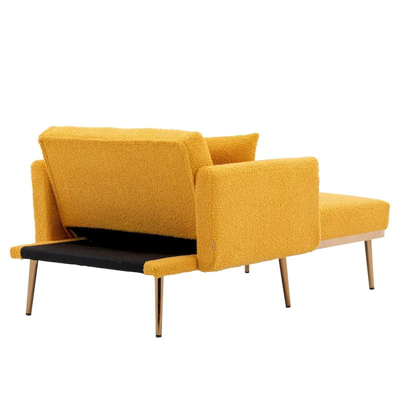 62 L Chaise Lounge Indoor, Modern Teddy Fabric Sleeper Chair Bed for Living Room, Convertible Lounge Chair with Iron Legs