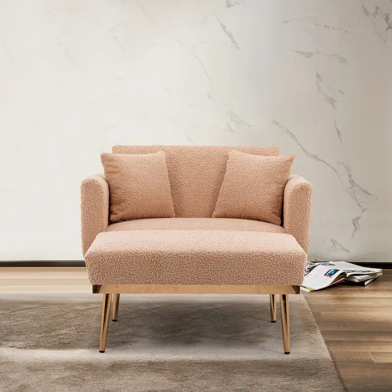 62 L Chaise Lounge Indoor, Modern Teddy Fabric Sleeper Chair Bed for Living Room, Convertible Lounge Chair with Iron Legs