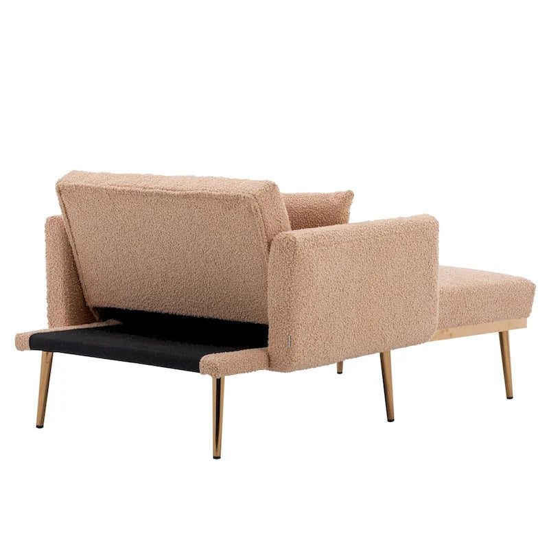 62 L Chaise Lounge Indoor, Modern Teddy Fabric Sleeper Chair Bed for Living Room, Convertible Lounge Chair with Iron Legs