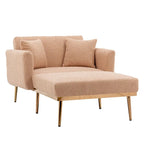 62 L Chaise Lounge Indoor, Modern Teddy Fabric Sleeper Chair Bed for Living Room, Convertible Lounge Chair with Iron Legs