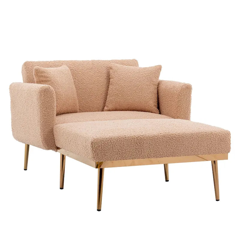 62 L Chaise Lounge Indoor, Modern Teddy Fabric Sleeper Chair Bed for Living Room, Convertible Lounge Chair with Iron Legs