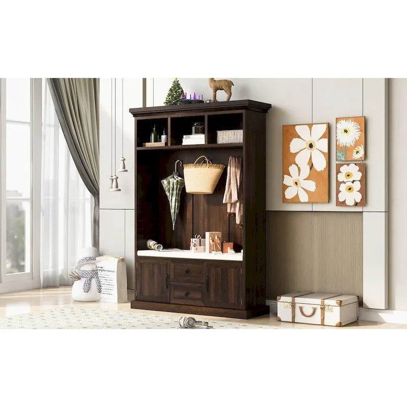 Hall Tree with 3 HooksCoat Hanger, Entryway Bench,Storage Bench, 3-in-1 Design,47.2INCH,for Entrance,Hallway