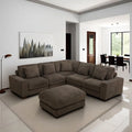 97 Brown Corduroy Upholstered L-Shaped Corner Sectional Sofa with Ottoman
