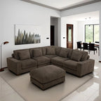 97 Brown Corduroy Upholstered L-Shaped Corner Sectional Sofa with Ottoman