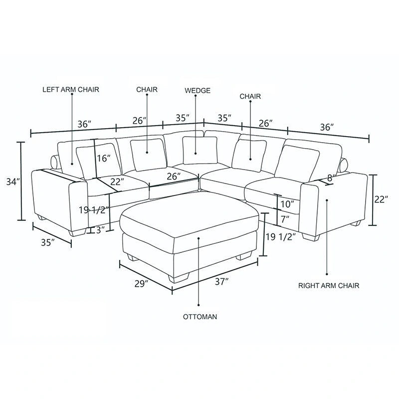 97 Brown Corduroy Upholstered L-Shaped Corner Sectional Sofa with Ottoman