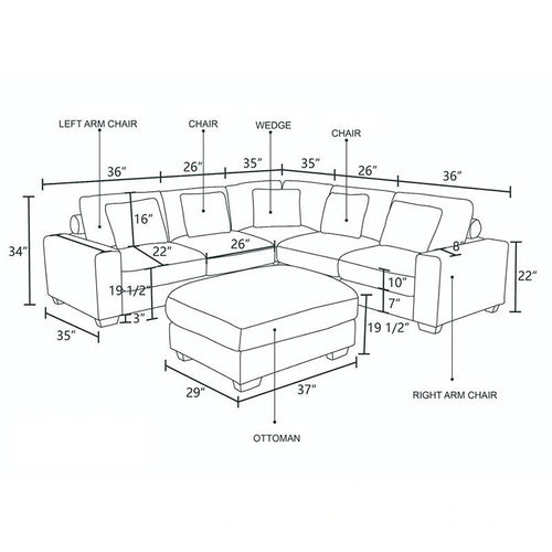 97 Brown Corduroy Upholstered L-Shaped Corner Sectional Sofa with Ottoman