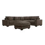 97 Brown Corduroy Upholstered L-Shaped Corner Sectional Sofa with Ottoman