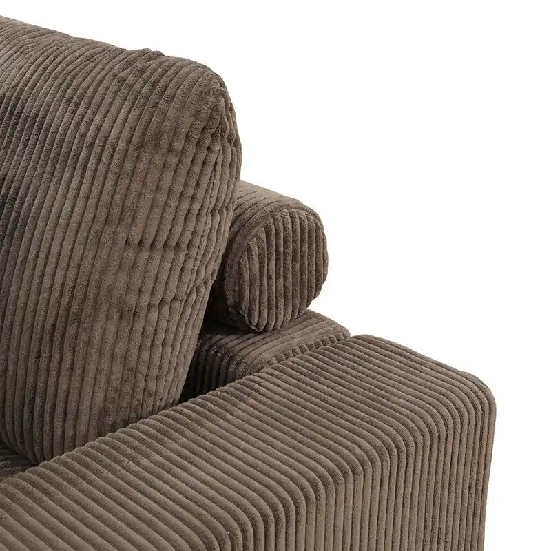 97 Brown Corduroy Upholstered L-Shaped Corner Sectional Sofa with Ottoman