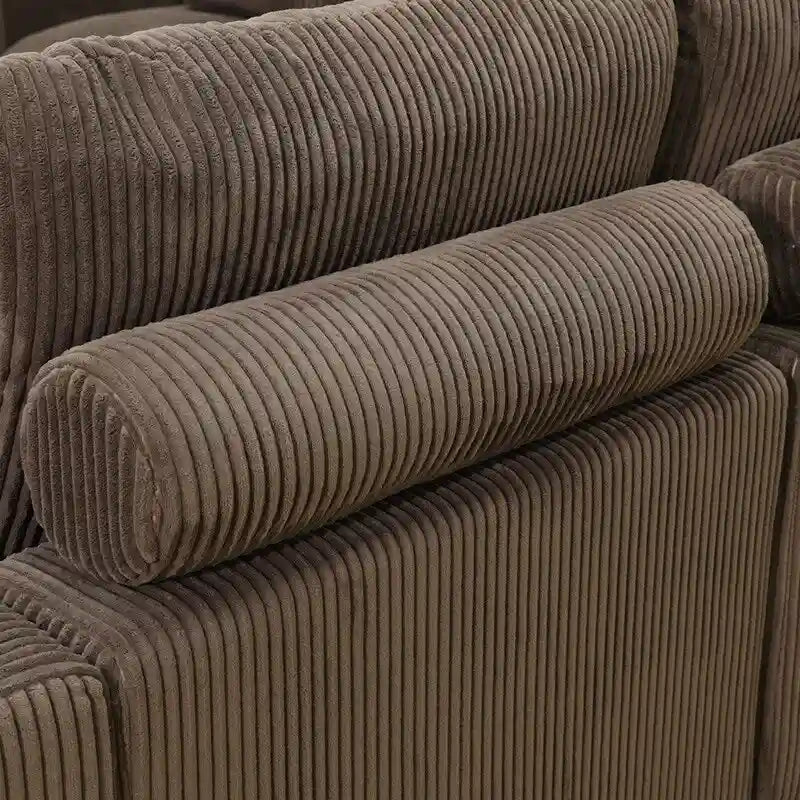 97 Brown Corduroy Upholstered L-Shaped Corner Sectional Sofa with Ottoman