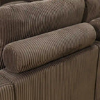 97 Brown Corduroy Upholstered L-Shaped Corner Sectional Sofa with Ottoman
