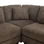 97 Brown Corduroy Upholstered L-Shaped Corner Sectional Sofa with Ottoman