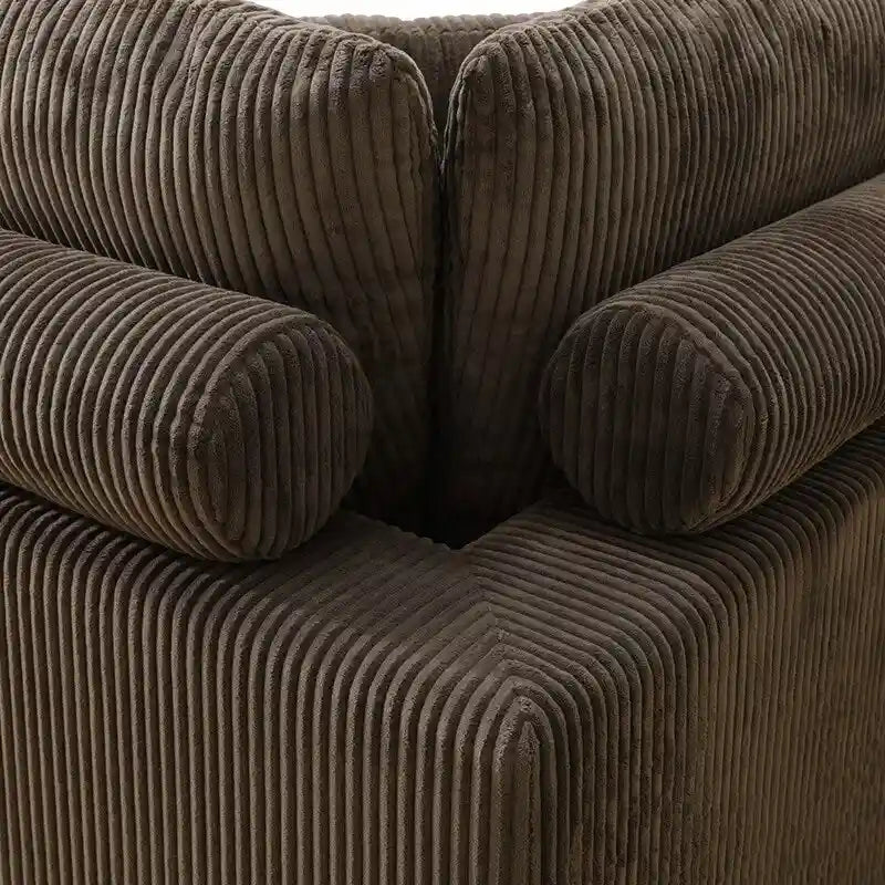 97 Brown Corduroy Upholstered L-Shaped Corner Sectional Sofa with Ottoman