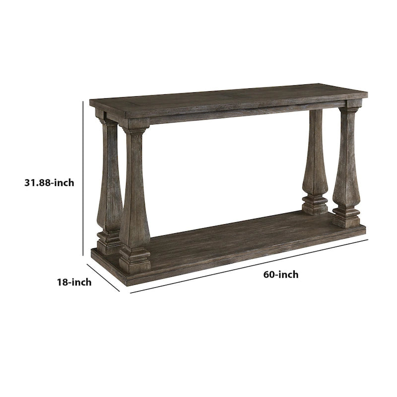 Rectangular Wooden Sofa Table with Square Baluster Legs, Gray