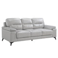 Mica 89 Inch Sofa, Light Gray Top Grain and Faux Leather, Black Metal Legs