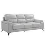 Mica 89 Inch Sofa, Light Gray Top Grain and Faux Leather, Black Metal Legs