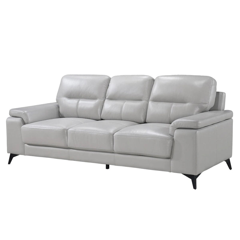 Mica 89 Inch Sofa, Light Gray Top Grain and Faux Leather, Black Metal Legs