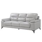 Mica 89 Inch Sofa, Light Gray Top Grain and Faux Leather, Black Metal Legs