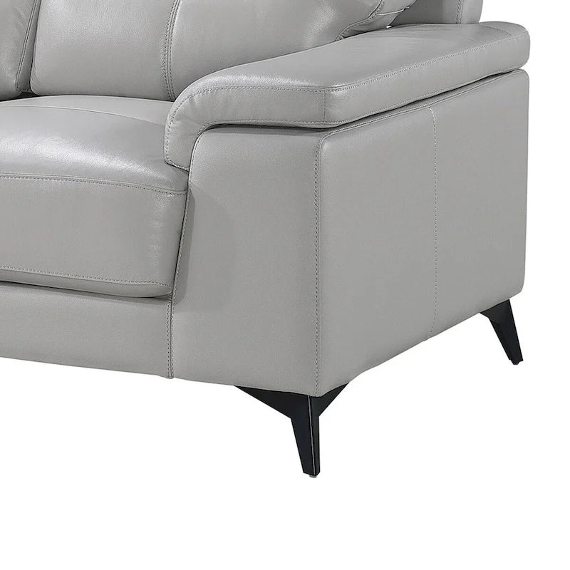 Mica 89 Inch Sofa, Light Gray Top Grain and Faux Leather, Black Metal Legs