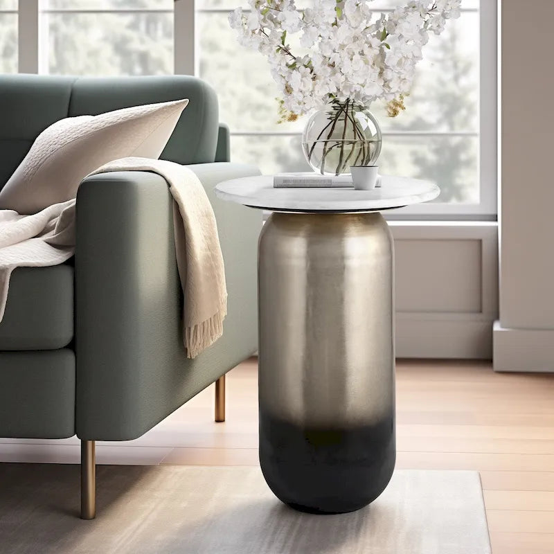 Sagebrook Home Modern Marble/Metal Neutral White and Gold Side Table - 16 x 16 x 23