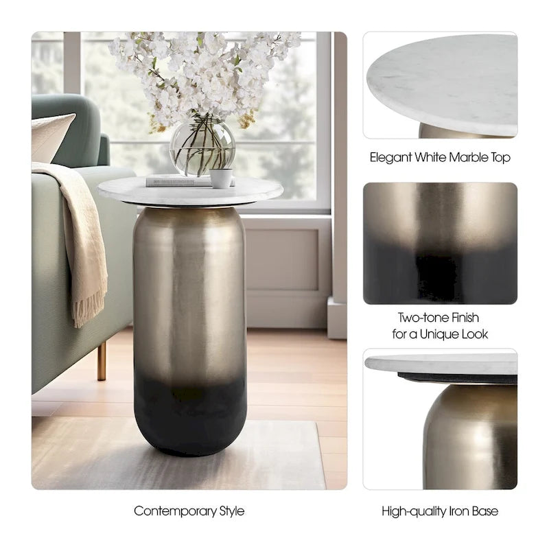 Sagebrook Home Modern Marble/Metal Neutral White and Gold Side Table - 16 x 16 x 23
