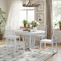Extendable Dining Table Set Round Trestle Table and 4 Dining Chairs