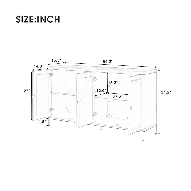 Contemporary Sideboard with Spacious Storage, Metal Handles