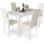 Modern 5-Piece Kitchen Dining Set, Counter Height Dinette Set with Marble Look Top and 4 Upholstered PU Leather Chairs