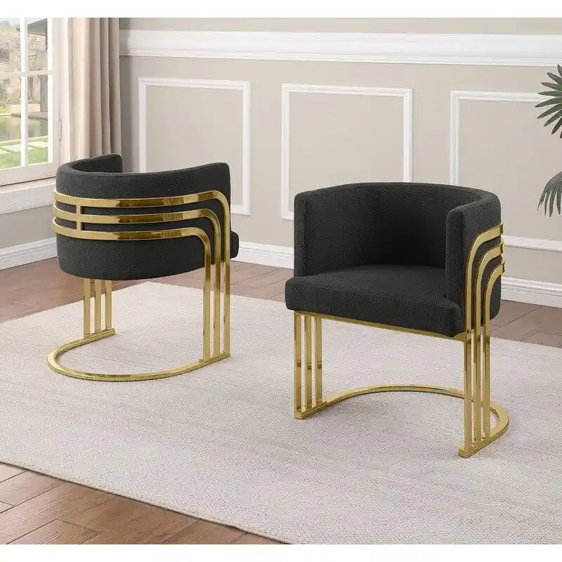 Best Quality Furniture Teddy Fabric Gold Chrome Base Dining Chairs (Set of 2) - N/A
