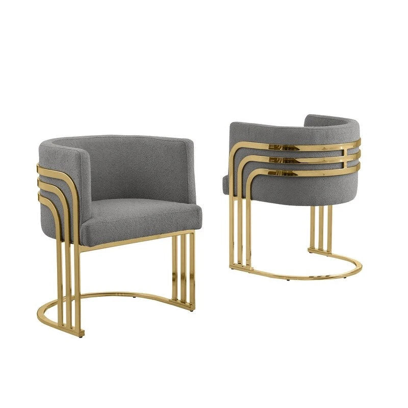 Best Quality Furniture Teddy Fabric Gold Chrome Base Dining Chairs (Set of 2) - N/A