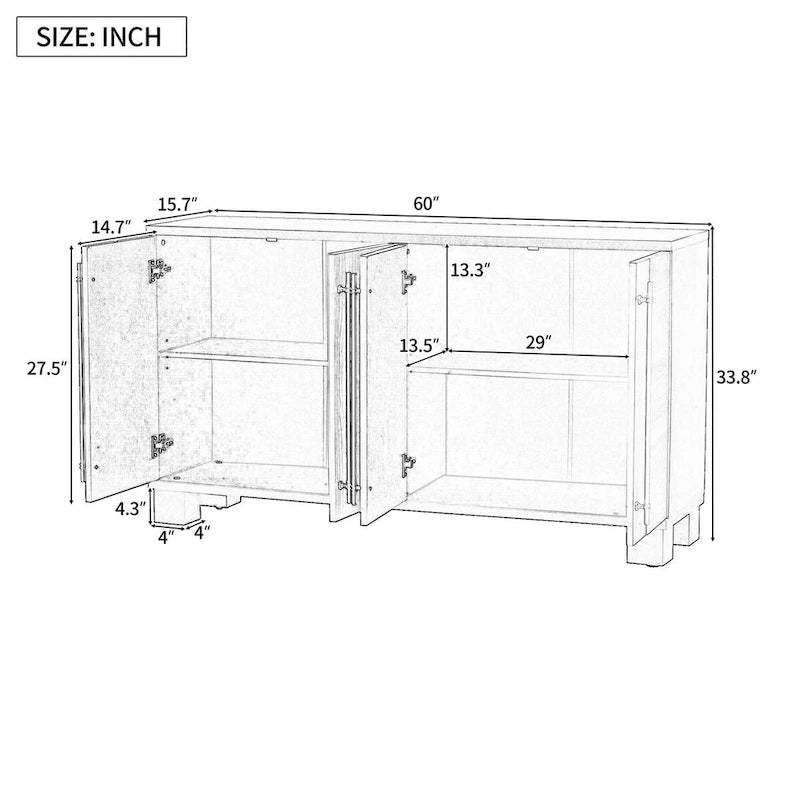 Wood Traditional Style Sideboard with Adjustable Shelves
