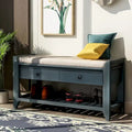 Shoe Rack with Cushioned Seat and Drawers, Multipurpose Storage Bench, Antique Navy - 39L x 14W x 19.8H