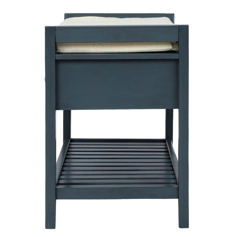 Shoe Rack with Cushioned Seat and Drawers, Multipurpose Storage Bench, Antique Navy - 39L x 14W x 19.8H