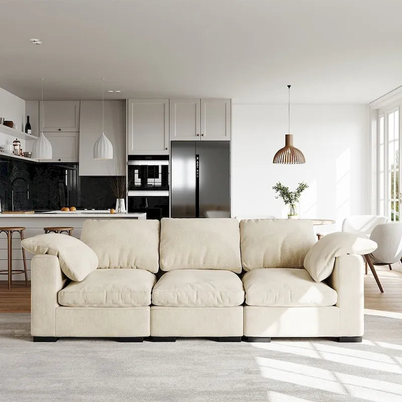 86.61 Modern Farmhouse Deep 3-Seater Sofa, Track Arm Couch, Linen Fabric Sofa