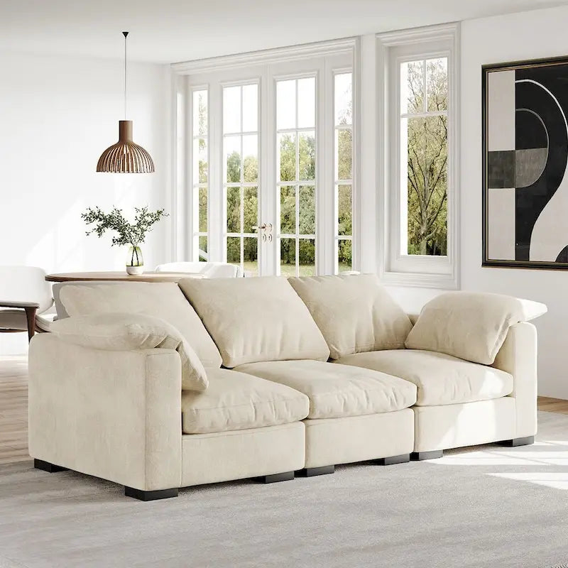 86.61 Modern Farmhouse Deep 3-Seater Sofa, Track Arm Couch, Linen Fabric Sofa