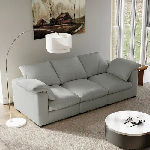 86.61 Modern Farmhouse Deep 3-Seater Sofa, Track Arm Couch, Linen Fabric Sofa