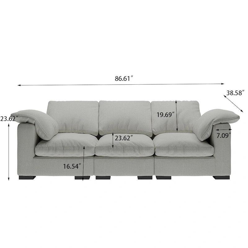 86.61 Modern Farmhouse Deep 3-Seater Sofa, Track Arm Couch, Linen Fabric Sofa