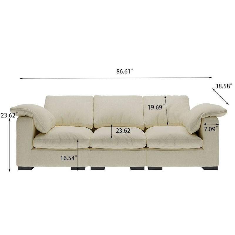 86.61 Modern Farmhouse Deep 3-Seater Sofa, Track Arm Couch, Linen Fabric Sofa