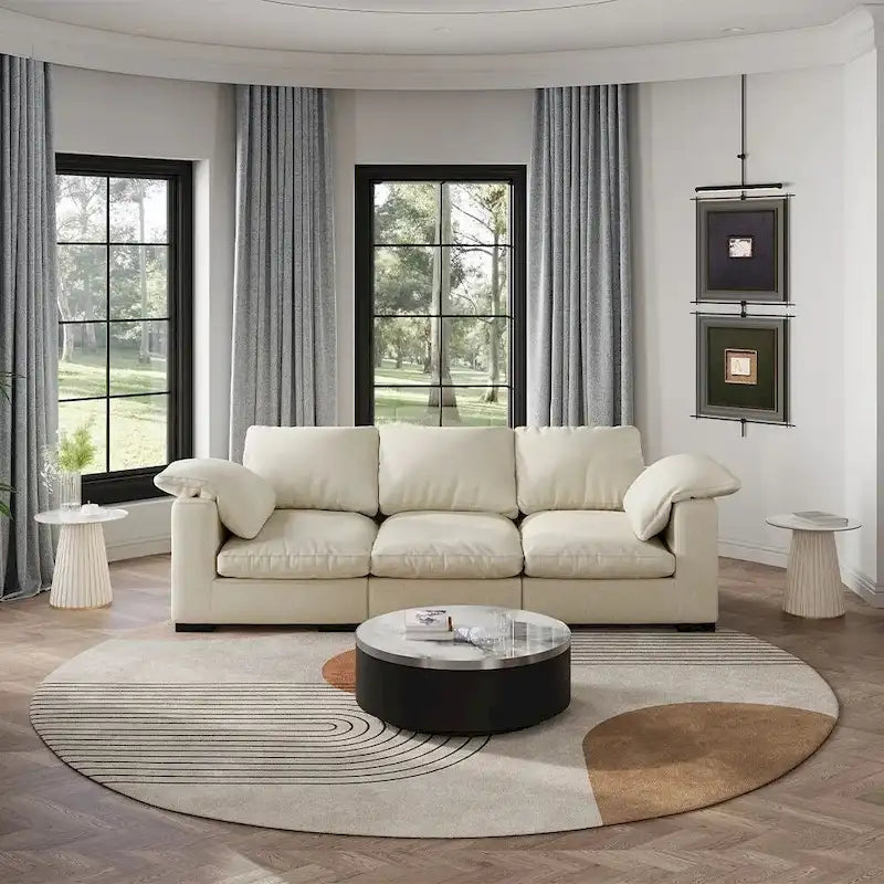 86.61 Modern Farmhouse Deep 3-Seater Sofa, Track Arm Couch, Linen Fabric Sofa